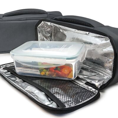 Lunch Bag Gris Rectangular Plástico individual 1 rec, Tela Resistente, 1 Hermético