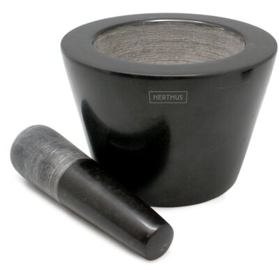 Durable and easy-to-clean marble mortar, Black, 16 x 14 x 14 cm