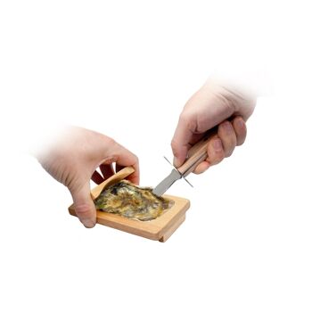 Couteau à huîtres en acier inoxydable avec socle en bois 3
