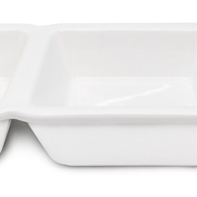 Porcelain plate for appetizers with 3 rectangular departments