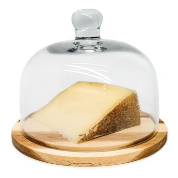 Bol à fromage avec couvercle en verre et socle en bois 2