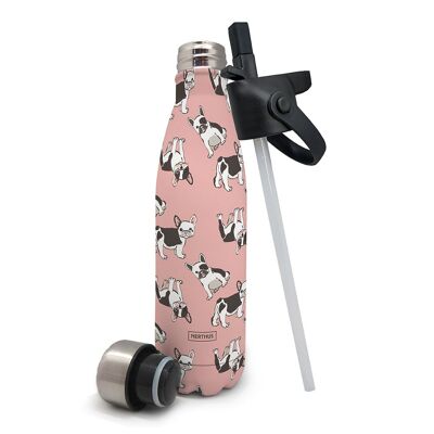 Double-walled stainless steel bottle. with straw cap + steel cap: Dogs