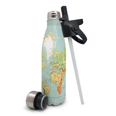 Double-walled stainless steel bottle. with straw stopper + steel stopper: Map