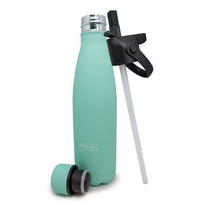 Double-walled stainless steel bottle. with straw cap + steel cap: Turquoise