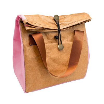 Bolsa termica Porta Alimentos Diseño con Tyvek de estraza y Detalle Color Rosa