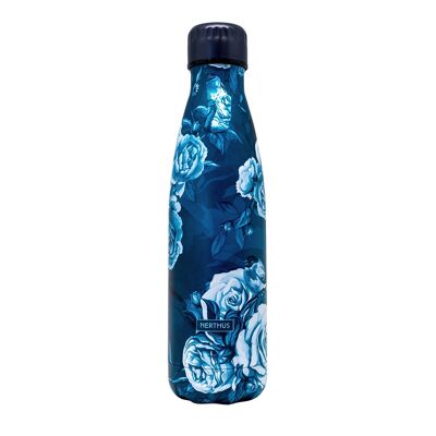 Botella flores grandes AZUL 500ml doble pared