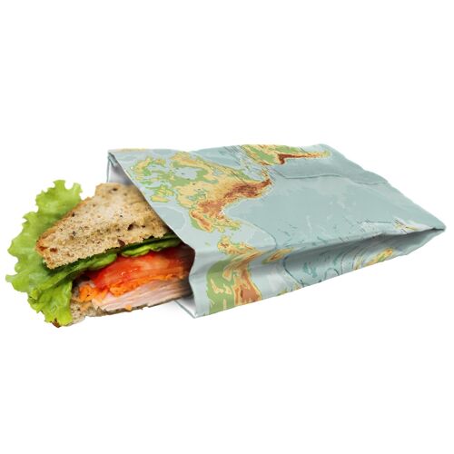 Bolsa para Sandwich Reutilizable Mapa ecológica, Adaptable, facil de Limpiar y Apta para Lavadora