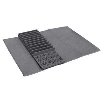 Tapis égouttoir pliable avec support gris pliable, absorbant, avec support en silicone pour une bonne organisation. 7