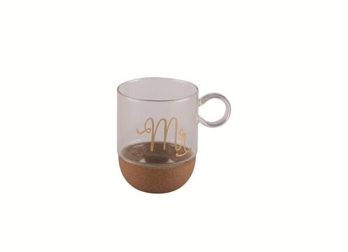 MUG EN VERRE FOND LIEGE  CRIPTION DOREE ""Mr"" BOITE KRAFT"