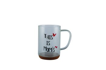 Mug en verre fond liege  cription ""this is mom's" 1