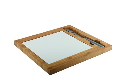 Planche a fromage en bambou et porcelaine avec couteau inox