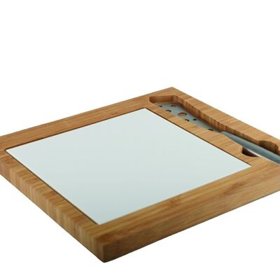 BAMBOO AND PORCELAIN CHEESE BOARD WITH STAINLESS STEEL KNIFE