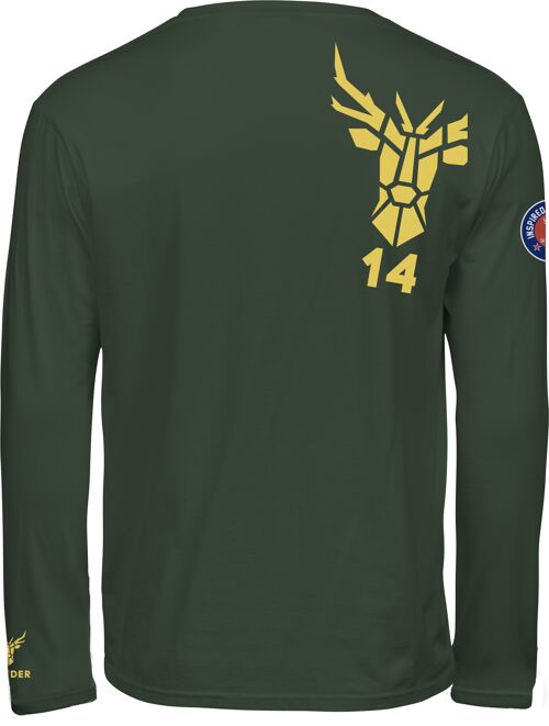 Long-Sleeved T-Shirt with 14 Ender Logo Angeled Dark Green