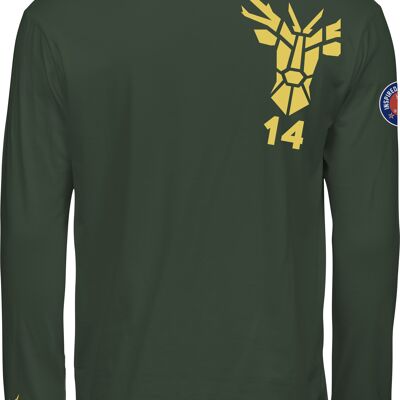 Long-Sleeved T-Shirt with 14 Ender Logo Angeled Dark Green