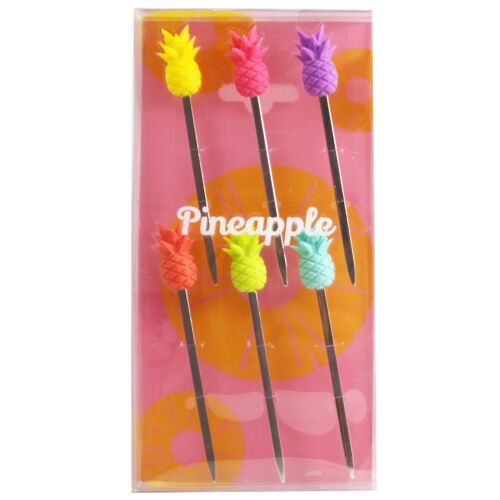 Pineapple Silicone and Steel Cocktail Picks 6 Pk