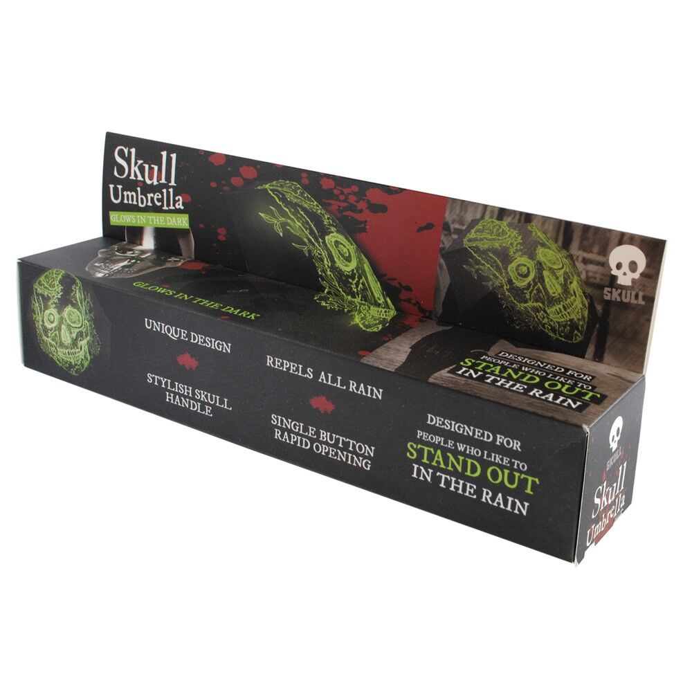 Ombrello con manico a forma di teschio che si illumina al buio... perfetto per Halloween!