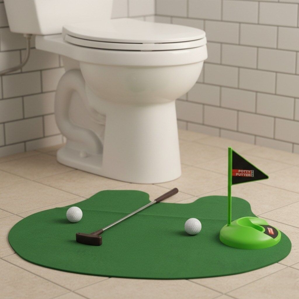 Potty Putter Golf Game – Mini set da putting per WC con tappetino verde, putter, palline, bandiera e cartello "Non disturbare", divertente regalo originale per gli amanti del golf