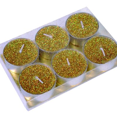 T-LIGHT GOLD GLITTER CANDLE LOT OF 6
