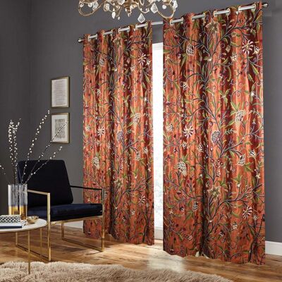 Hermosa cortina bordada a mano de terciopelo color óxido ámbar - Ancho 125 x Altura 137 cm + 20,00 € Ojal + 10,00 € / CC786ABC15-0