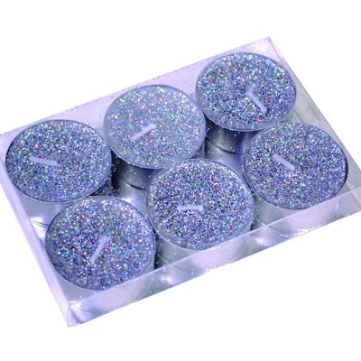 T LIGHT SILVER GLITTER CANDLE LOT OF 6