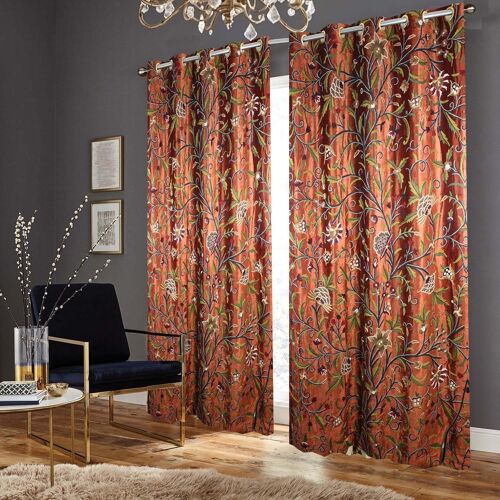 Beautiful Handmade Amber Rust Velvet Crewel Hand-Embroidery Curtain - W 125 x Drop 228 cm + £76.24 Eyelet + £10.00 / CC786ABC15-12