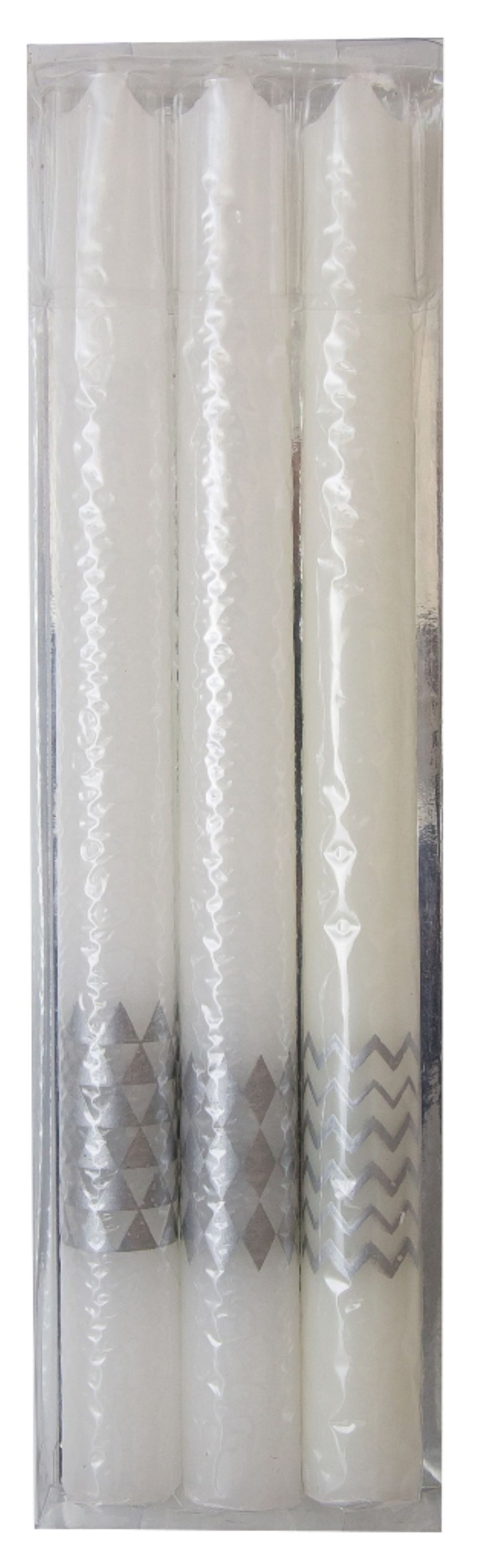 Silver-decorated torch candles - set of 3