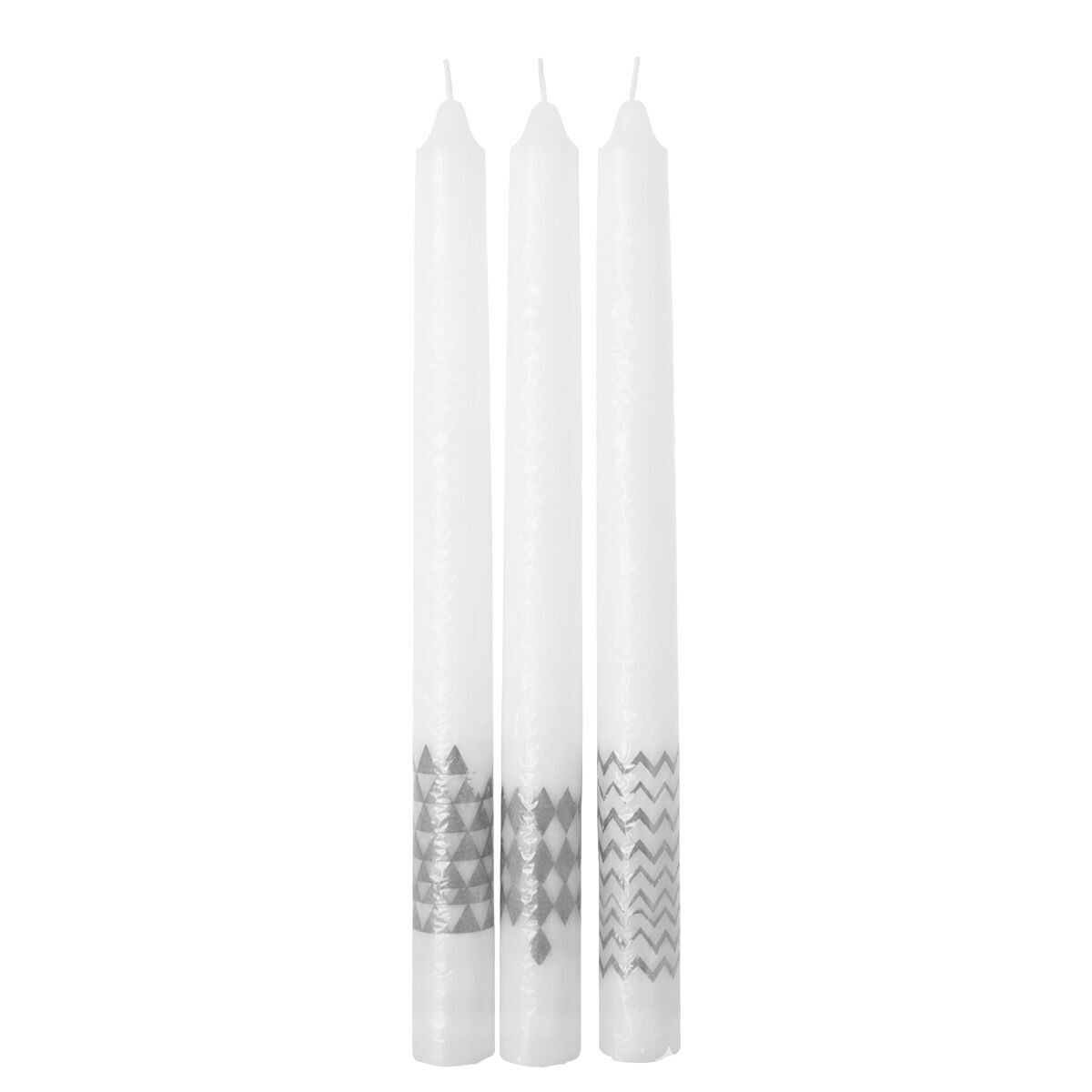 Bougies flambeau décor argent - lot de 3