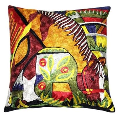 Picasso Carolina Marsh Tacky modern-accent hand-embroidered decorative Artwork pillow-cover / PC00001239897807