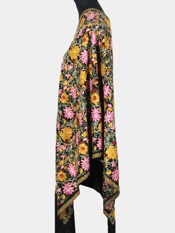 Cachemire Délicat Tres Chic Regal Flower Blossom Noir Pashmina Broderie Echarpe / CAEMB1219 3