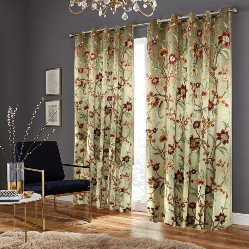 Premium Quality Lavish Gold Hand-Made Fully-Lined Velvet Crewel Curtain - W 150 x Drop 137 cm + £29.32 Triple Pinch Pleat + £40.00 / CC786ABC14-4