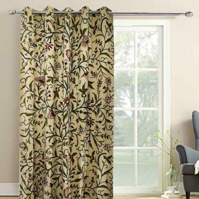 Beautiful Cream Cotton Duck Handmade Crewel FULLY-LINED Curtain - W 125 x Drop 228 cm + £76.24 Triple Pinch Pleat + £40.00 / CC786ABC18-13