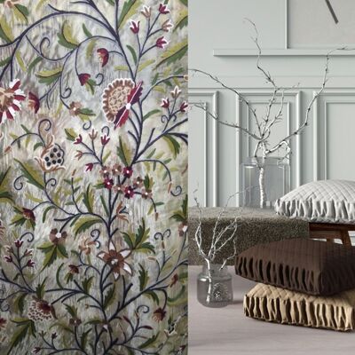 Hermosa cortina Kashmir Crewel con forro completo de organza de seda - An. 150 x Drop 137 cm + 29,32 € Pliegue lápiz + 15,00 € / CC786ABC17-5