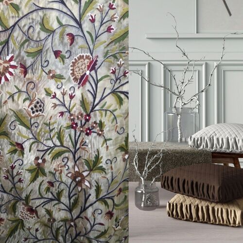 Beautiful Silk Organza FULLY-LINED Kashmir Crewel Curtain - W 100 x Drop 100 cm + £10.00 Pencil Pleat + £15.00 / CC786ABC17-26