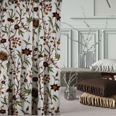 Hermosa cortina Crewel confeccionada con pato de algodón blanco nieve y totalmente forrada - 125 x 137 cm de ancho + 20,00 £ + pliegue triple + 40,00 £ / CC786ABC16-1