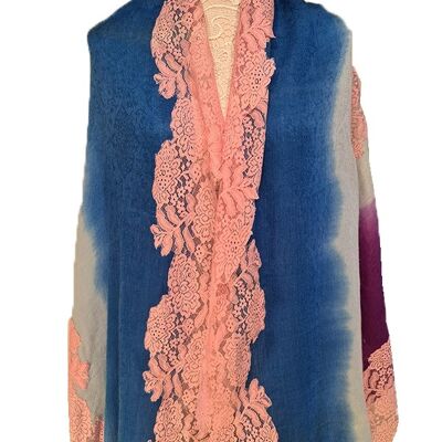 Delicato Fabled Oyster tye and dye sciarpa in pizzo francese di pashmina di cashmere fatta a mano multicolore / CALAC0007