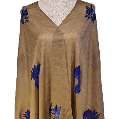 Elegante pashmina de Cachemira lujosa, terciopelo, bordado, bufanda de encaje francés/CALAC0006