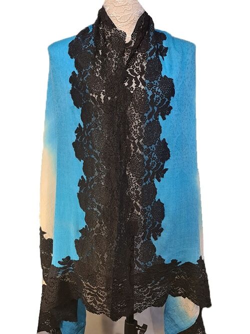 Stunning Fabled Tye and Dye cashmere pashmina French lace scarf / CALAC0005