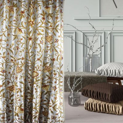 Beautiful Silk Dupion FULLY LINED Crewel Curtain - W 150 x Drop 137 cm + £29.32 Eyelet + £10.00 / JL3145-3