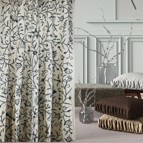 Kashmir Heritage Cotton Duck All-Over Crewel Work Curtain - W 125 x Drop 137 cm + £20.00 Eyelet + £10.00 / SKU-ABC21-0