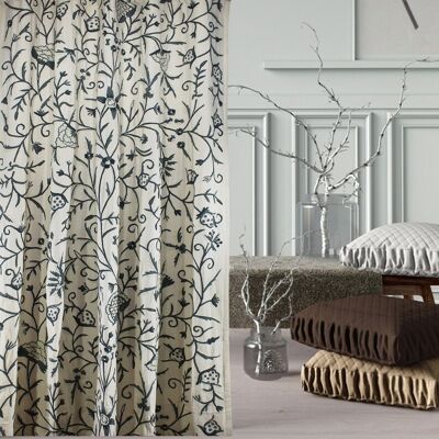 Kashmir Heritage Cotton Duck All-Over Crewel Work Curtain - W 100 x Drop 100 cm + £10.00 Eyelet + £10.00 / SKU-ABC21-24