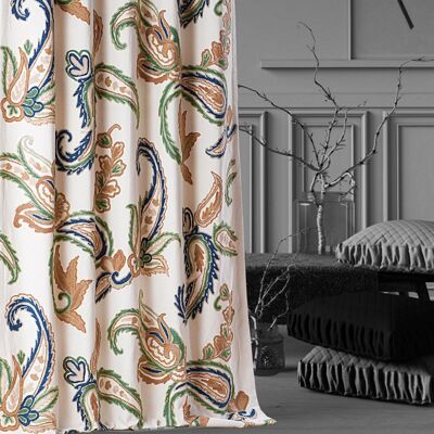 Legendary Kashmir Heritage Cotton Duck Paisleys Crewel Work Curtain – W 125 x Drop 137 cm + 20,00 £ Öse + 10,00 £ / CC786ABC20-0