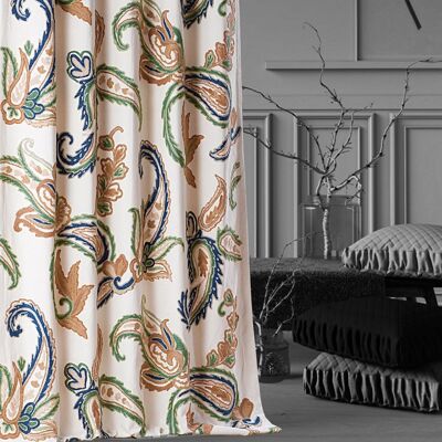 Legendary Kashmir Heritage Cotton Duck Paisleys Crewel Work Curtain - W 150 x Drop 137 cm + £29.32 Triple Pinch Pleat + £40.00 / CC786ABC20-4