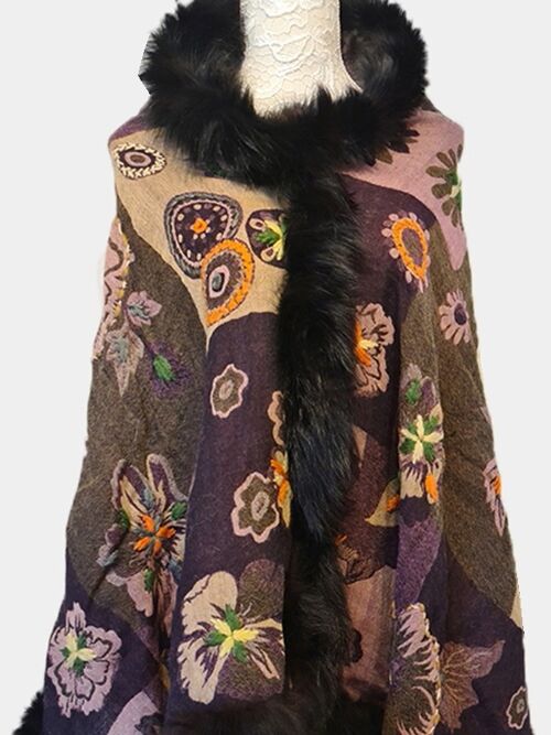 Premium Cashmere Multi-hued woven paisleys Pashmina Fur Scarf / SP00027