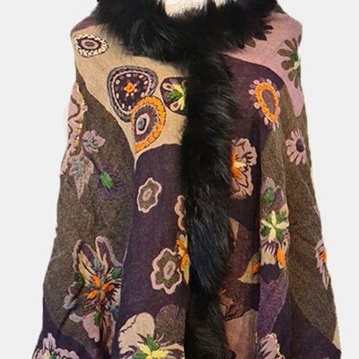 Bufanda de piel de pashmina de Paisleys tejida multicolor de Cachemira premium / SP00027