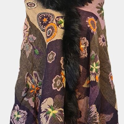 Premium Cashmere Multi-hued woven paisleys Pashmina Fur Scarf / SP00027
