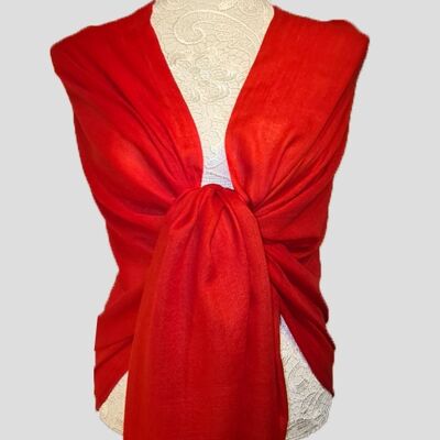Delicate Carmine Red Handmade Cashmere Pashmina scarf / SP00014