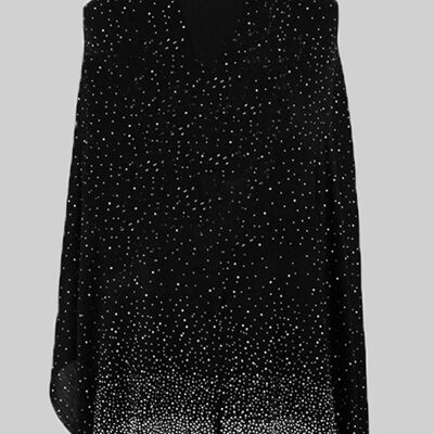 Bufanda de pashmina de cachemira tejida a mano con cristal de Swarovski negra legendaria / CSWA0082