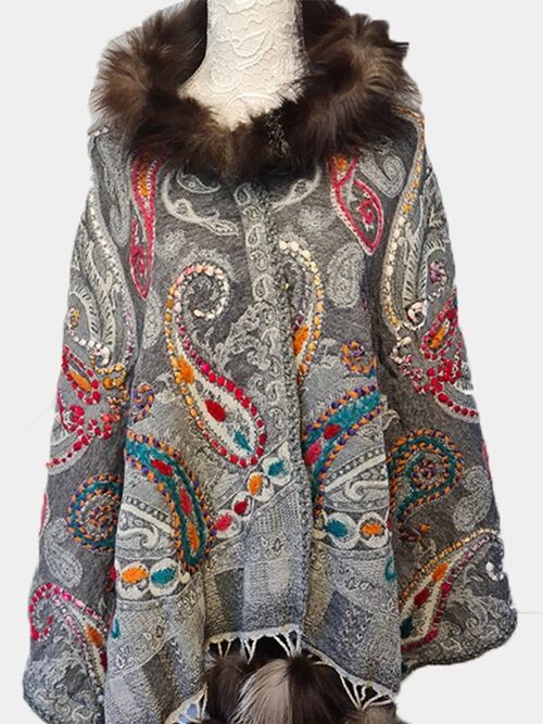 Luxurious Pure Cashmere Multi-hued woven paisleys Pashmina Fur Scarf / SP00026