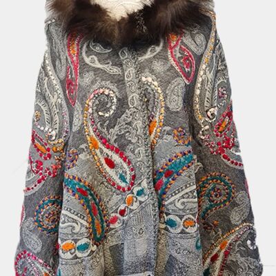 Luxurious Pure Cashmere Multi-hued woven paisleys Pashmina Fur Scarf / SP00026