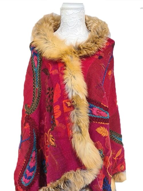 Elegant Multi-hued woven paisleys Handmade Cashmere Red Pashmina Fur Scarf / SP00021